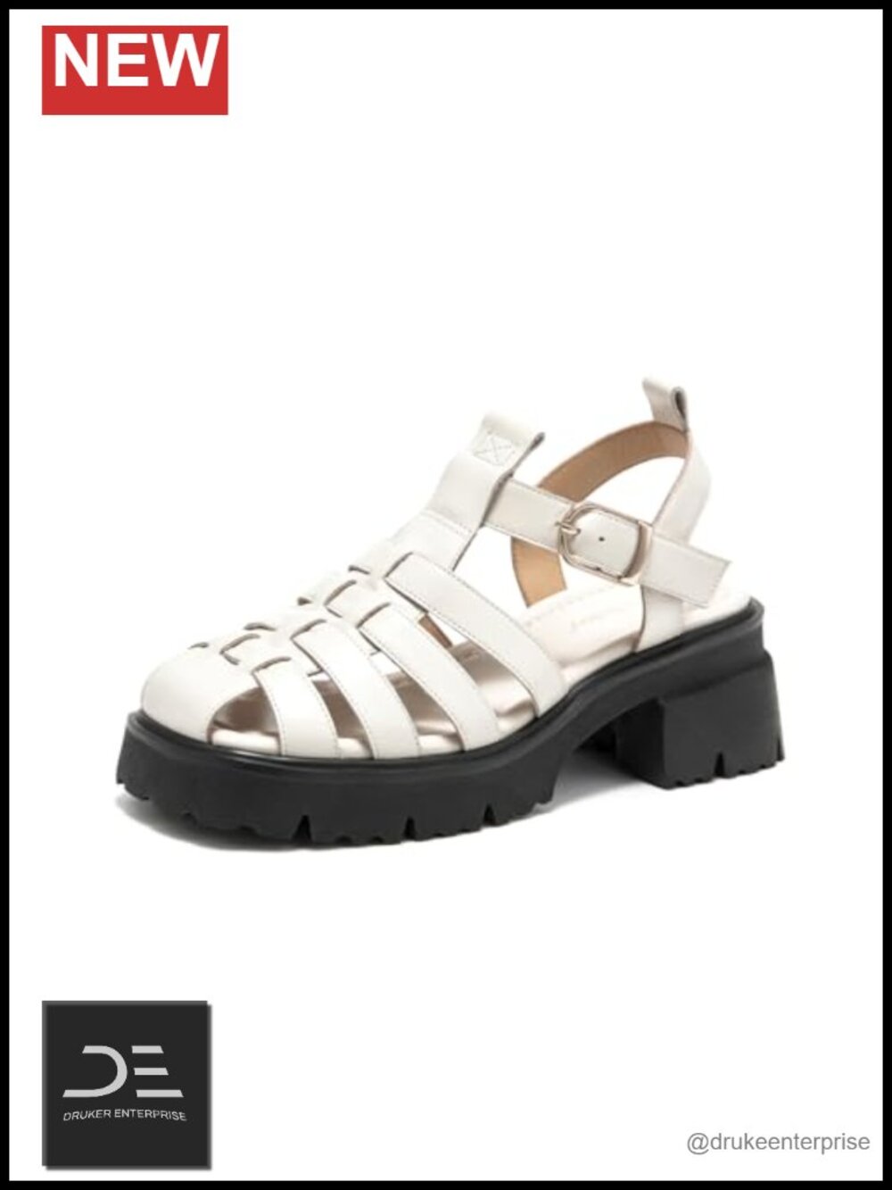 Women's Closed Toe Fisherman Sandals, Calfskin Leather Platform Sandals with